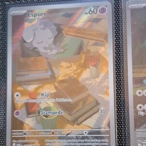 Pokemon Espurr Holographic Trading Card - Purple, Gold, Brown